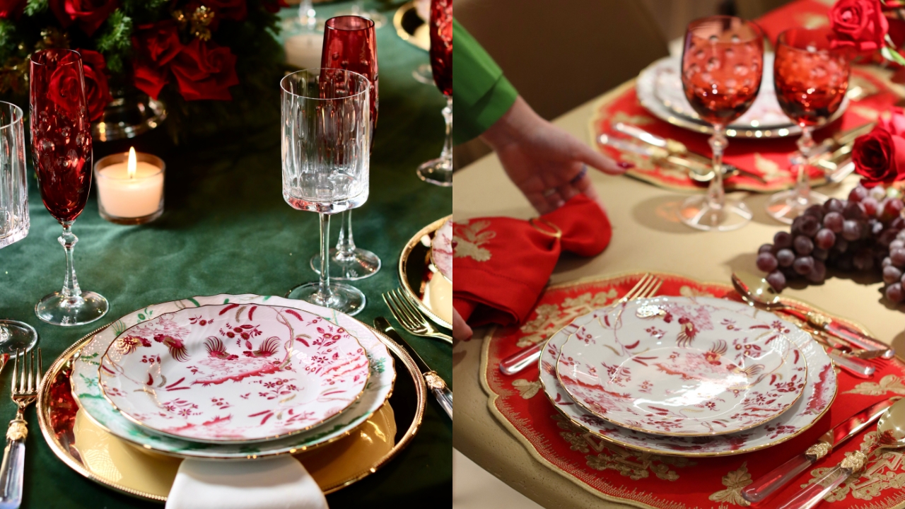 Duas mesas postas produzidas para o Natal com d&eacute;cor sofisticado