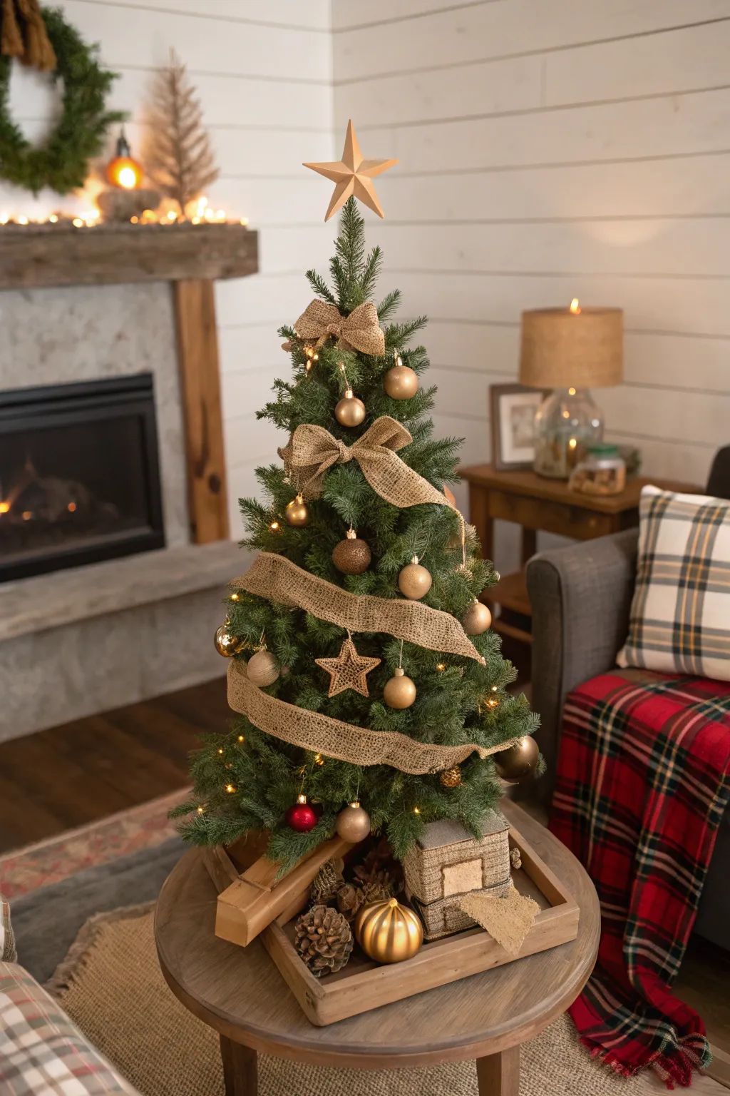 Mini &aacute;rvore de natal na mesa de centro da sala