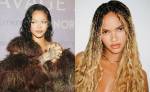 Colagem com duas fotos. A primeira mostra Rihanna e a segunda mostra a modelo Juliana Nalu