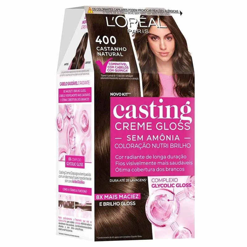 Tinta sem am&ocirc;nia da L'Oreal Casting para cobrir cabelos brancos.