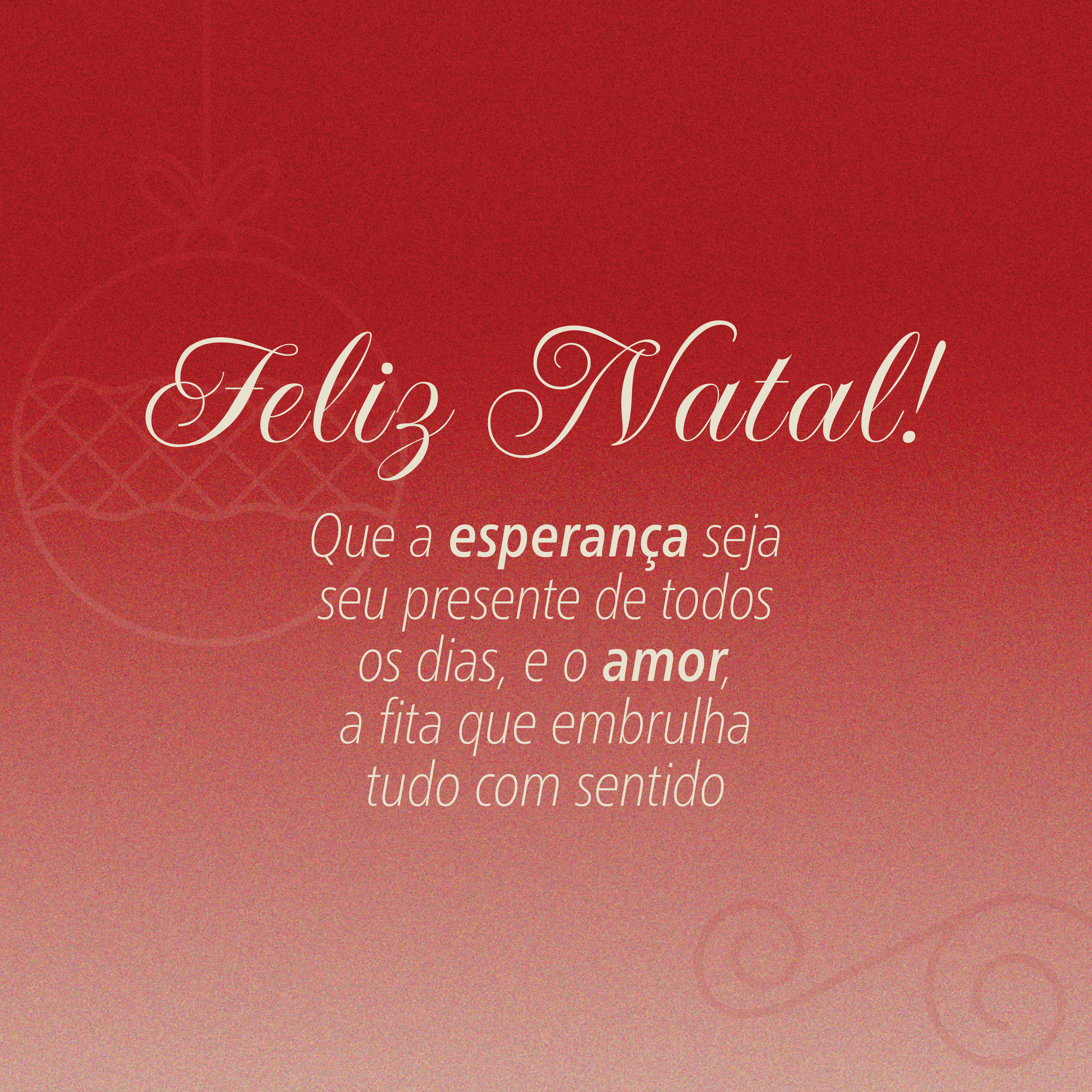 Mensagem de Natal com fundo vermelho e a frase &ldquo;Feliz Natal&rdquo;, destacando esperan&ccedil;a e amor como presentes di&aacute;rios