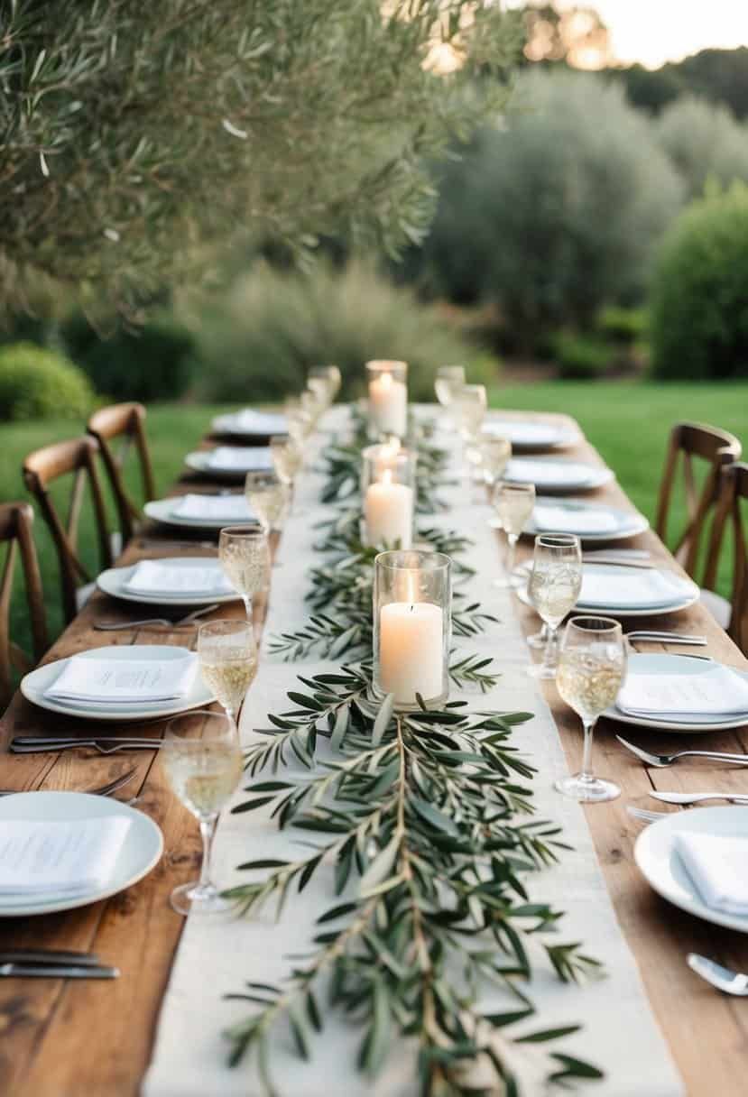 Mesa posta de madeira e elementos naturais.