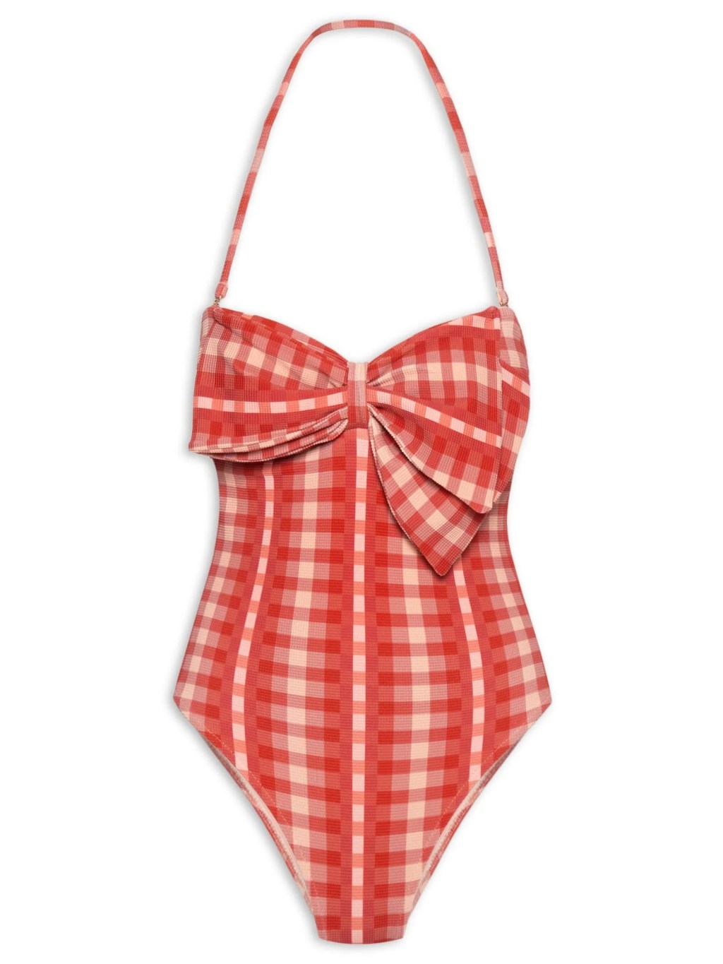 Foto de um mai&ocirc; com listras brancas e vermelhas. Na regi&atilde;o dos seios, ele apresenta um la&ccedil;o