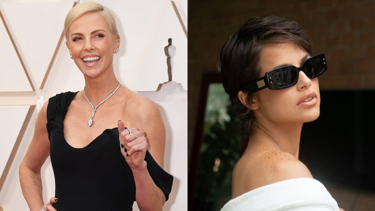 Imagem de pixie cut com franja em Charlize e Agatha Moreira.