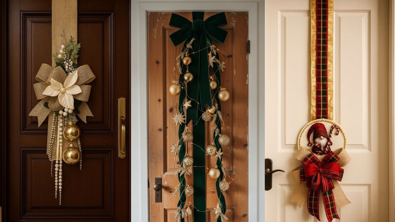 Decora&ccedil;&atilde;o de porta em formato vertical, tomando todo comprimento da porta.