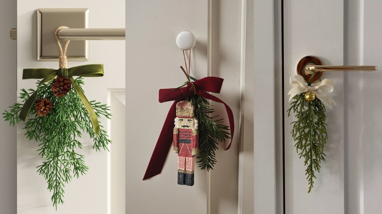 Tr&ecirc;s ma&ccedil;anetas decoradas com relic&aacute;rios de natal