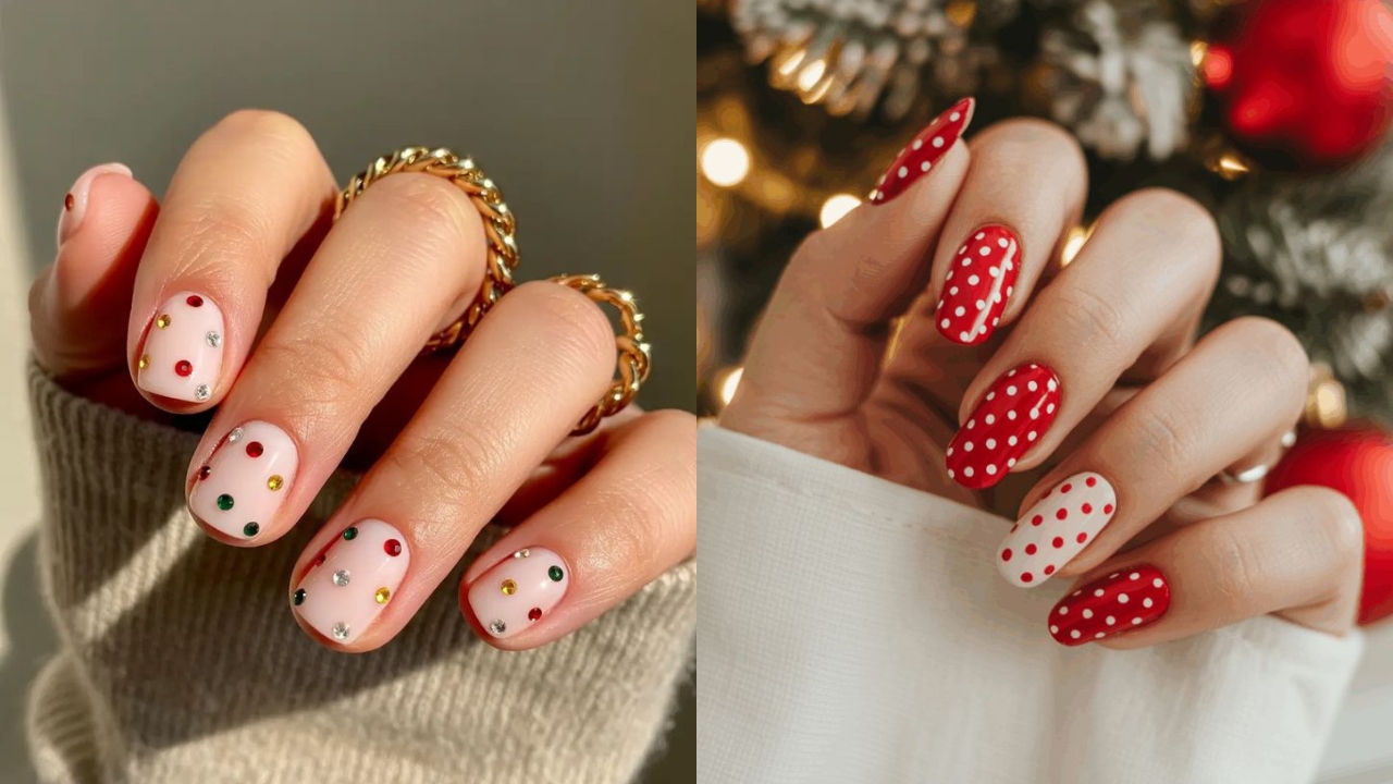 Duas unhas de natal decoradas com po&aacute;