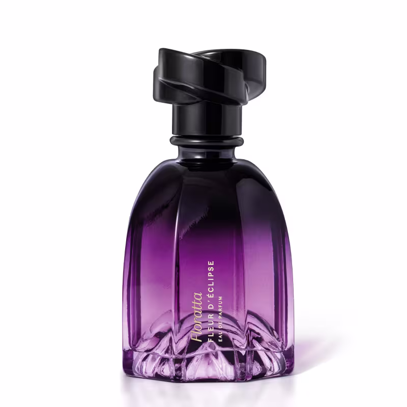 Perfume de embalagem de vidro preta e roxa