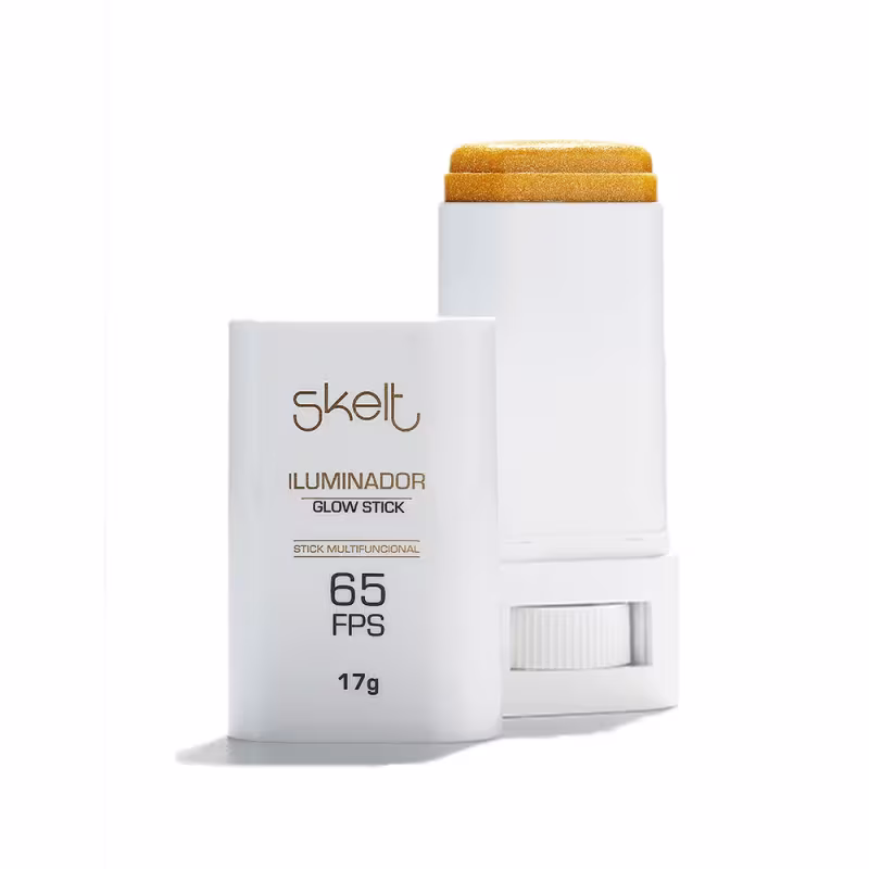 Foto de um iluminador em bast&atilde;o. A embalagem &eacute; branca