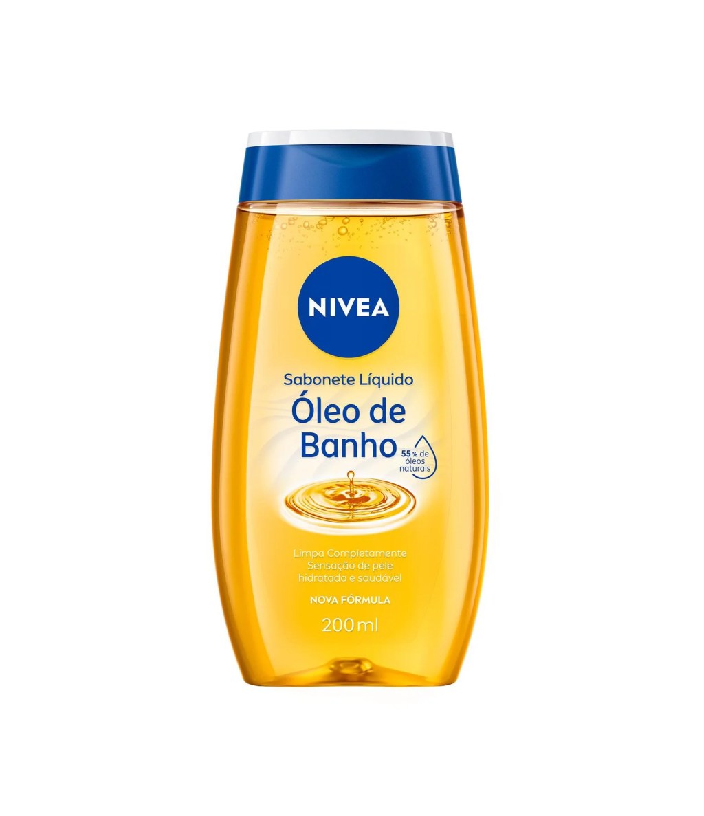 Sabonete l&iacute;quido &oacute;leo de banho Nivea, indicado para pele seca, limpa suavemente e mant&eacute;m hidrata&ccedil;&atilde;o durante o banho.