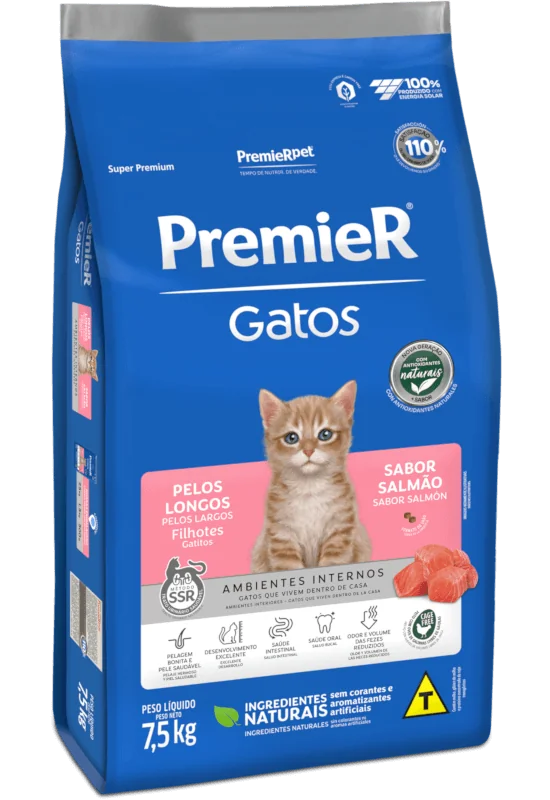 Linha PremieR Gatos com op&ccedil;&otilde;es para filhotes e gatos castrados, formulada para ambientes internos, com ingredientes naturais e foco na sa&uacute;de urin&aacute;ria e digestiva.
