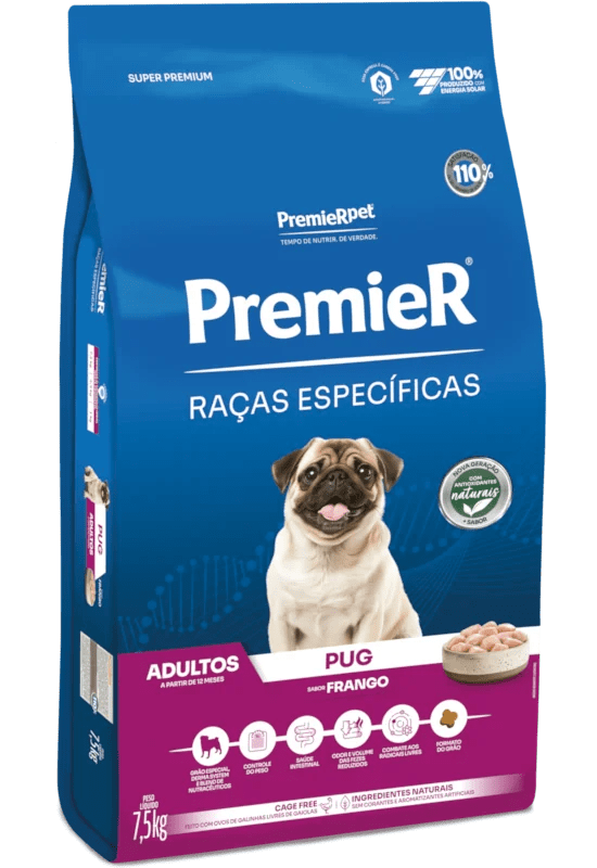 Ra&ccedil;&otilde;es PremieR Ra&ccedil;as Espec&iacute;ficas para c&atilde;es adultos, com f&oacute;rmulas adaptadas &agrave;s necessidades nutricionais de ra&ccedil;as como Bulldog Franc&ecirc;s e Shih Tzu.
