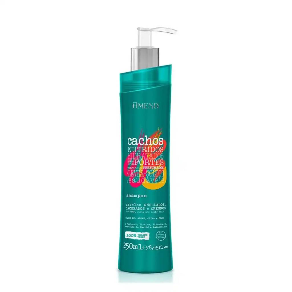 Shampoo Amend Cachos, indicado para cabelos ondulados, cacheados e crespos