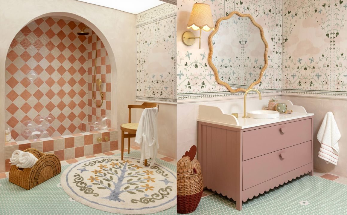 Banheiro infantil com revestimentos e pastilhas coloridas
