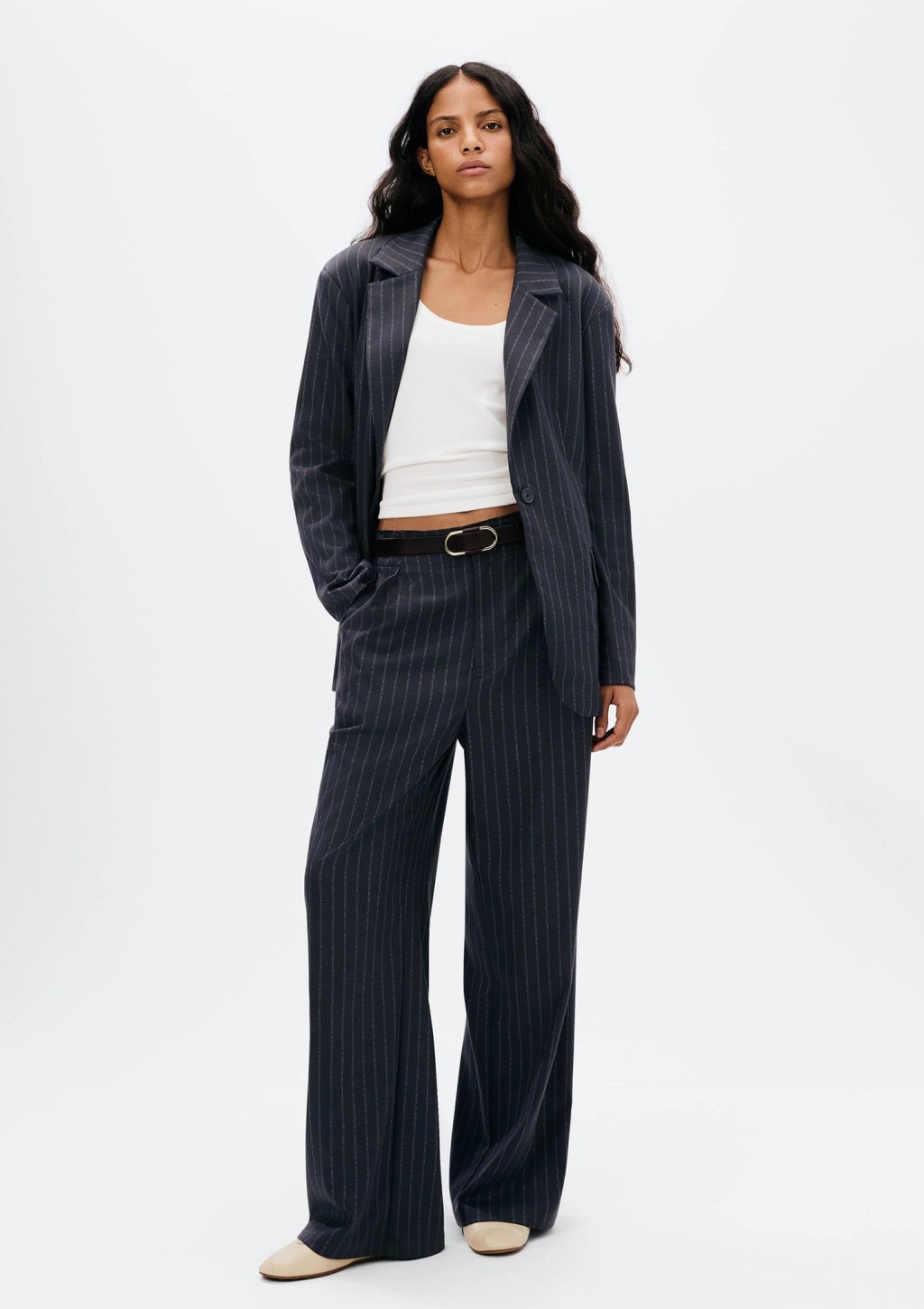 Cal&ccedil;a de alfaiataria risca de giz