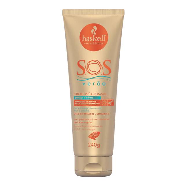 Creme sem enx&aacute;gue S.O.S Ver&atilde;o, da Haskell, indicado para cabelos expostos ao sol