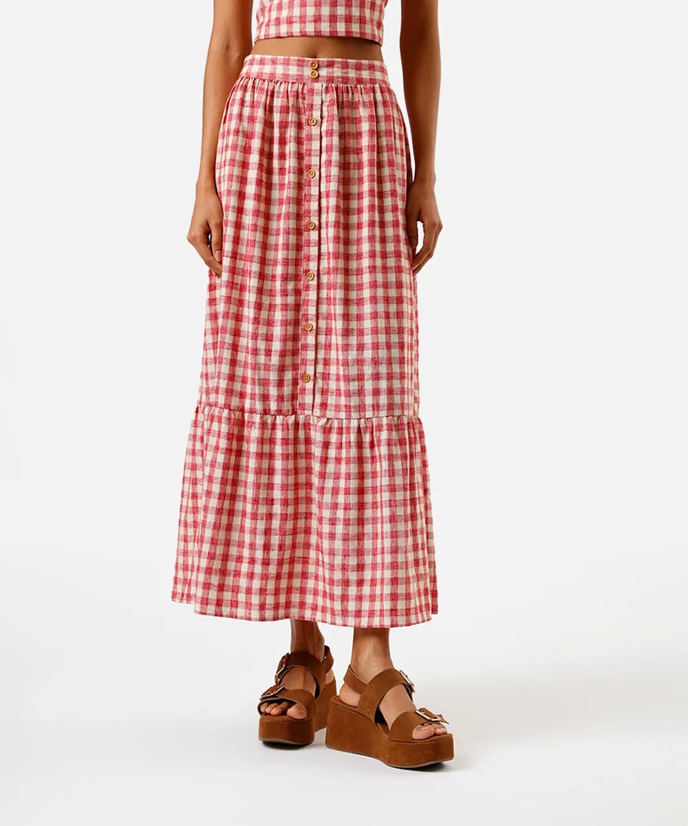 Saia longa xadrez vermelha