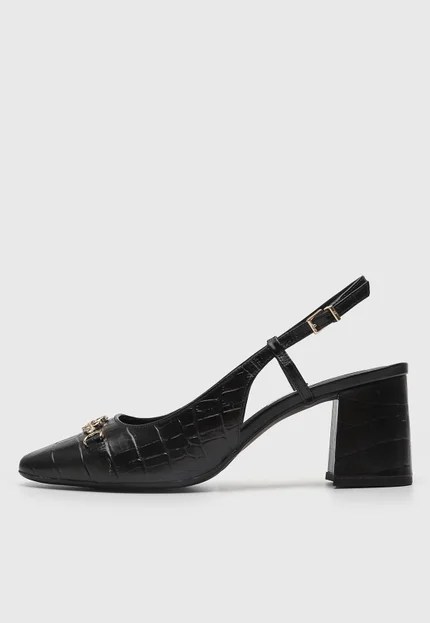 Slingback preto de couro