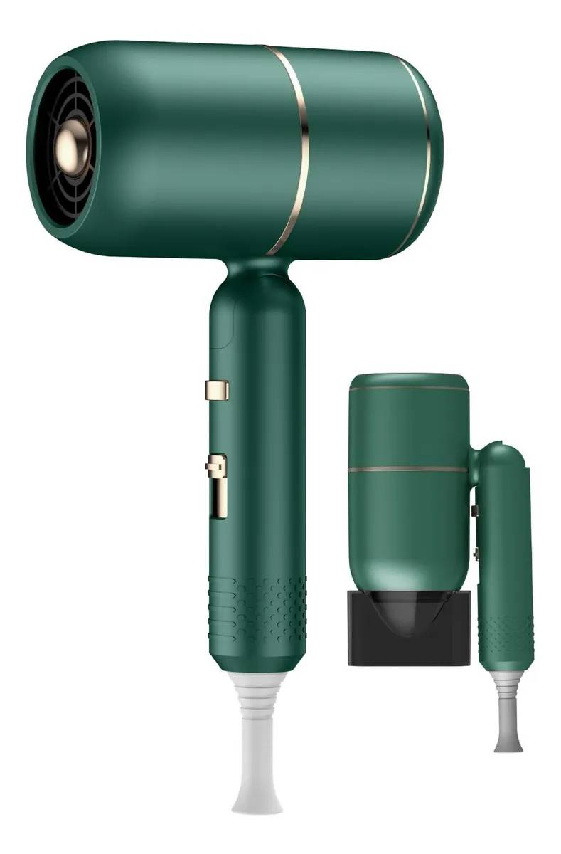 Foto de um secador de cabelo verde com difusor