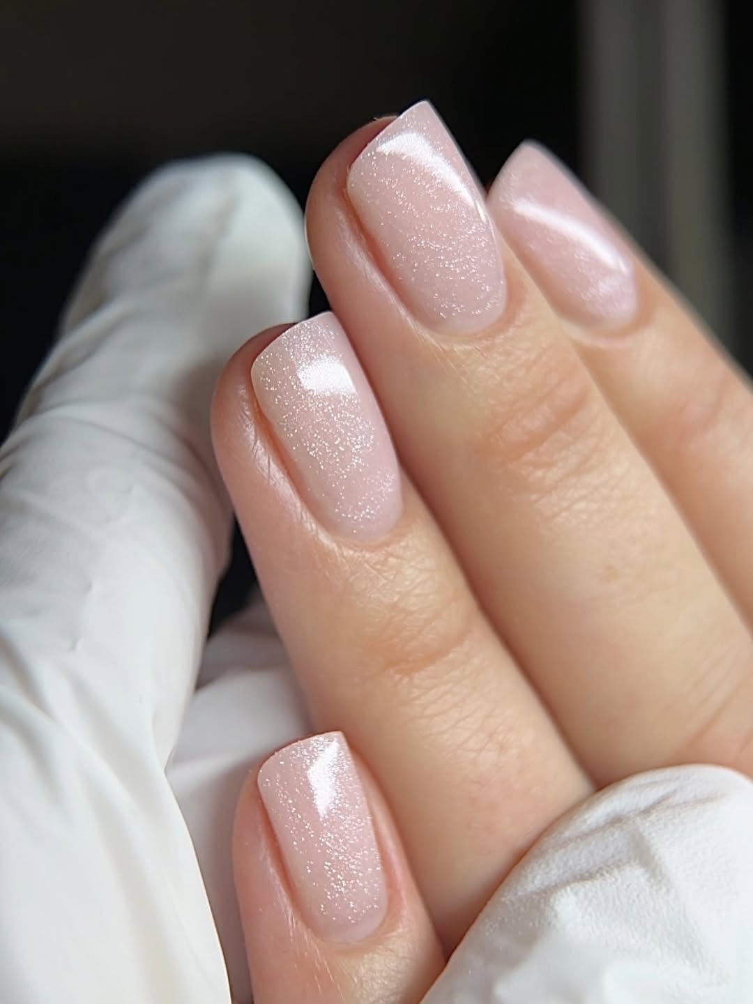 Close em m&atilde;o feminia usando unha com glitter suave