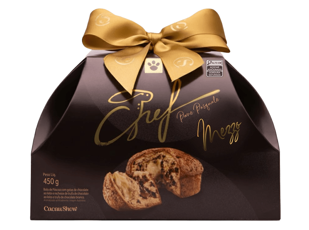 Emabalegm de bolo de p[ascoa marrom com la&ccedil;o dourado