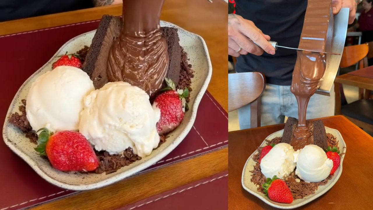 Bolo Matilda com Raclette de Chocolate, sobremesa do restaurante Pecatto, em São Paulo