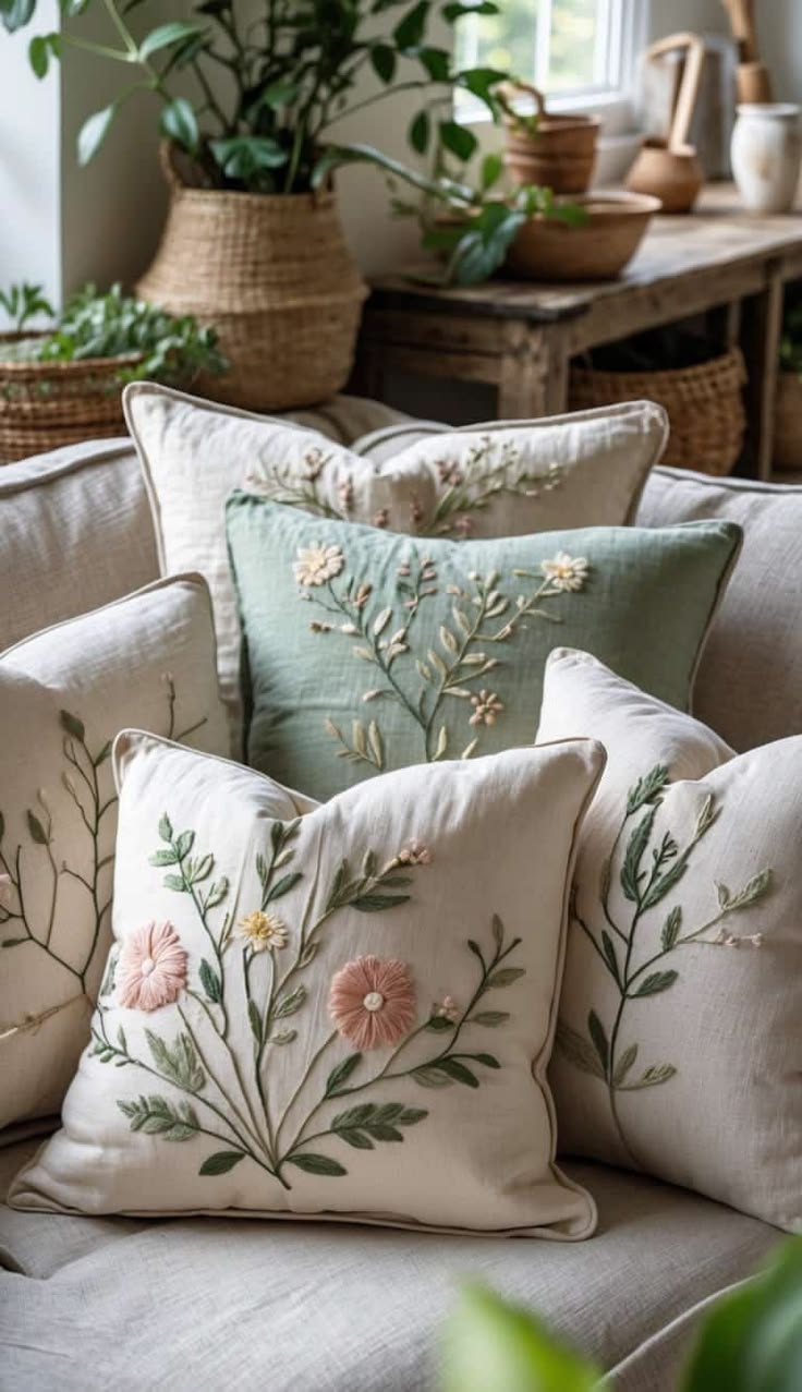 Almofada com florais bordados
