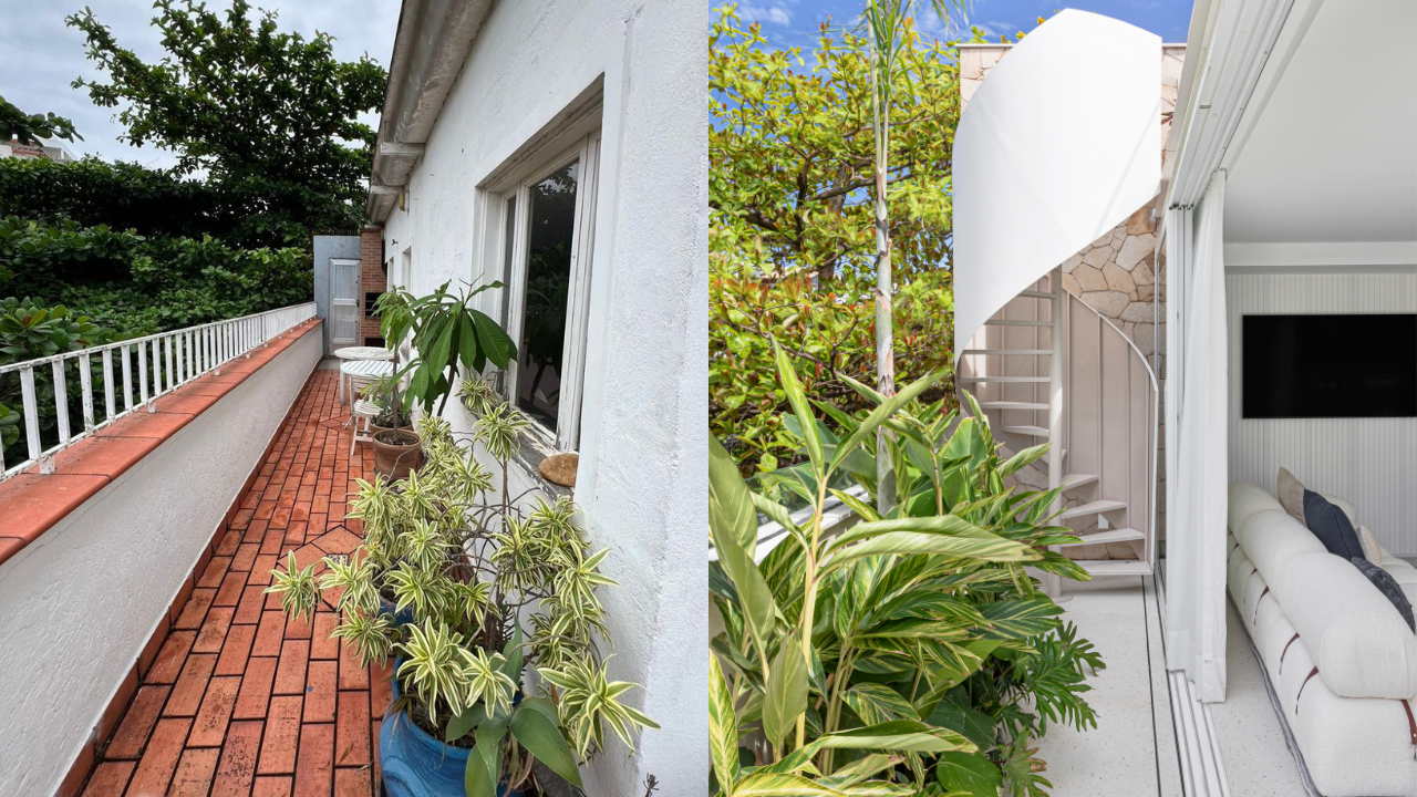 Antes e depois de varanda lateral