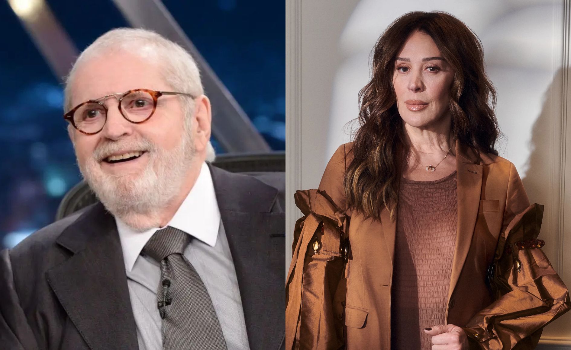 Colagem com duas fotos. A primeira mostra J&ocirc; Soares, enquanto a segunda mostra Claudia Raia