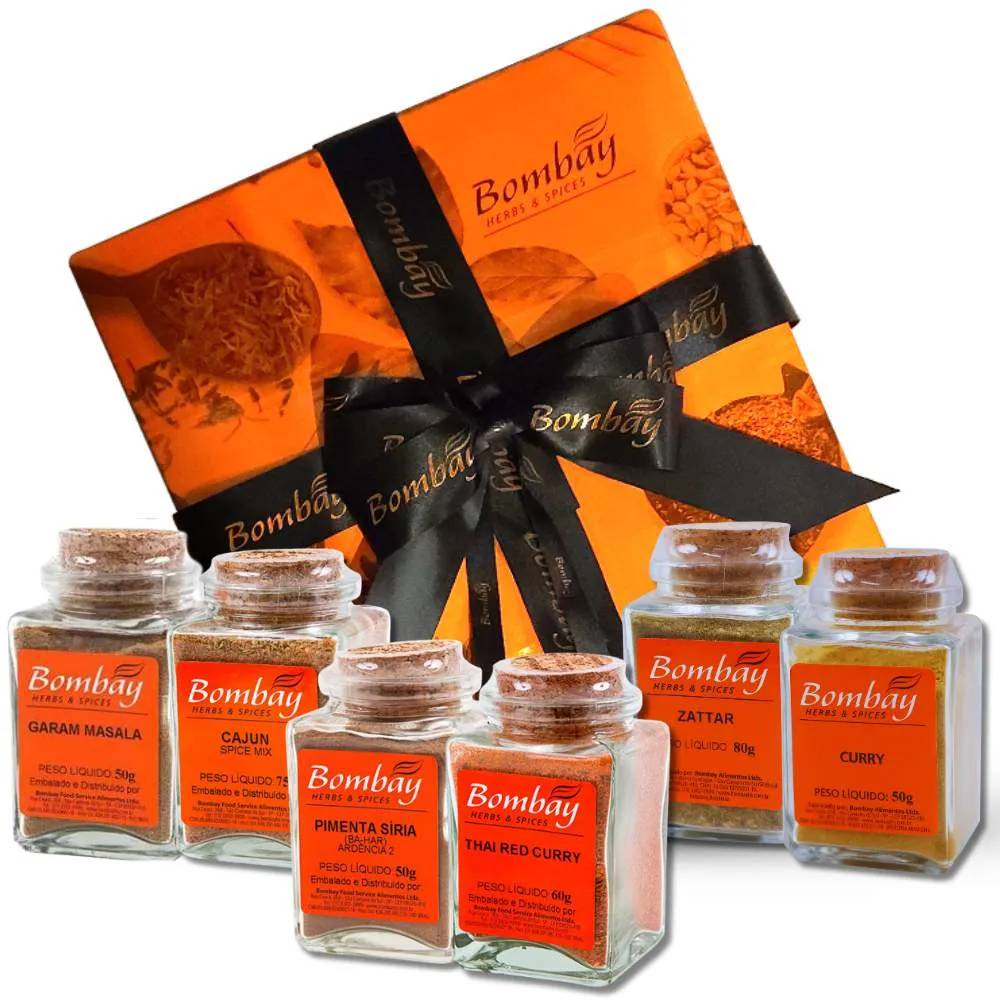 Kit temperos com emablagem laranja e la&ccedil;o preto