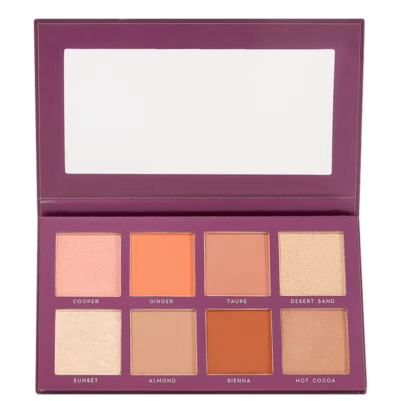 Paleta de maquiagem multifuncional DA Oceane com oito tons variados para blush, contorno e iluminador, oferecendo versatilidade e diferentes combina&ccedil;&otilde;es de make.