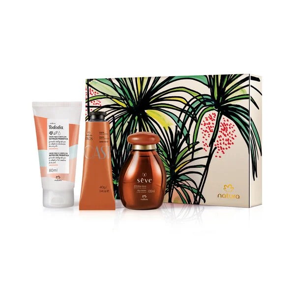 Kit Natura Queridinhos com &oacute;leo S&eacute;ve, creme corporal e hidratante para m&atilde;os e unhas.