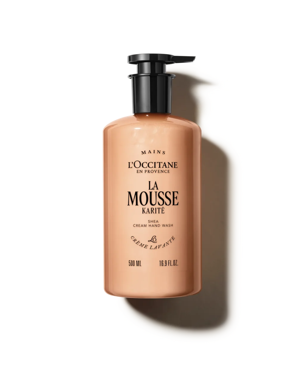 Sabonete l&iacute;quido Karit&eacute; La Mousse em frasco elegante com textura cremosa para m&atilde;os