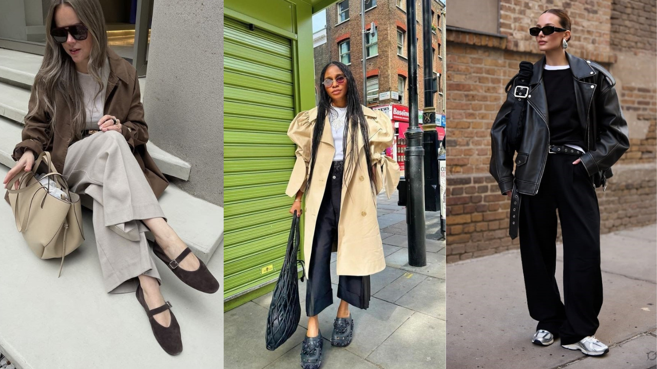 Montagem reúne diferentes looks de inverno com dad shoes, sapatilha e crocs